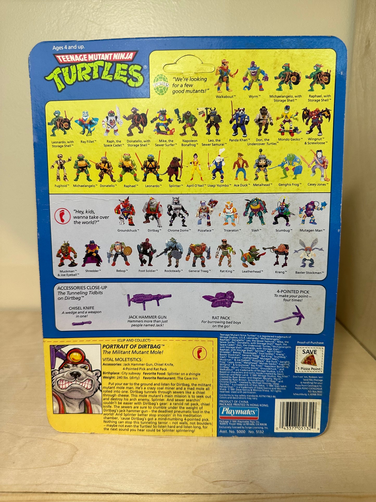 1991 TMNT Dirtbag MOC Vintage Ninja Turtles Action Figure Toy