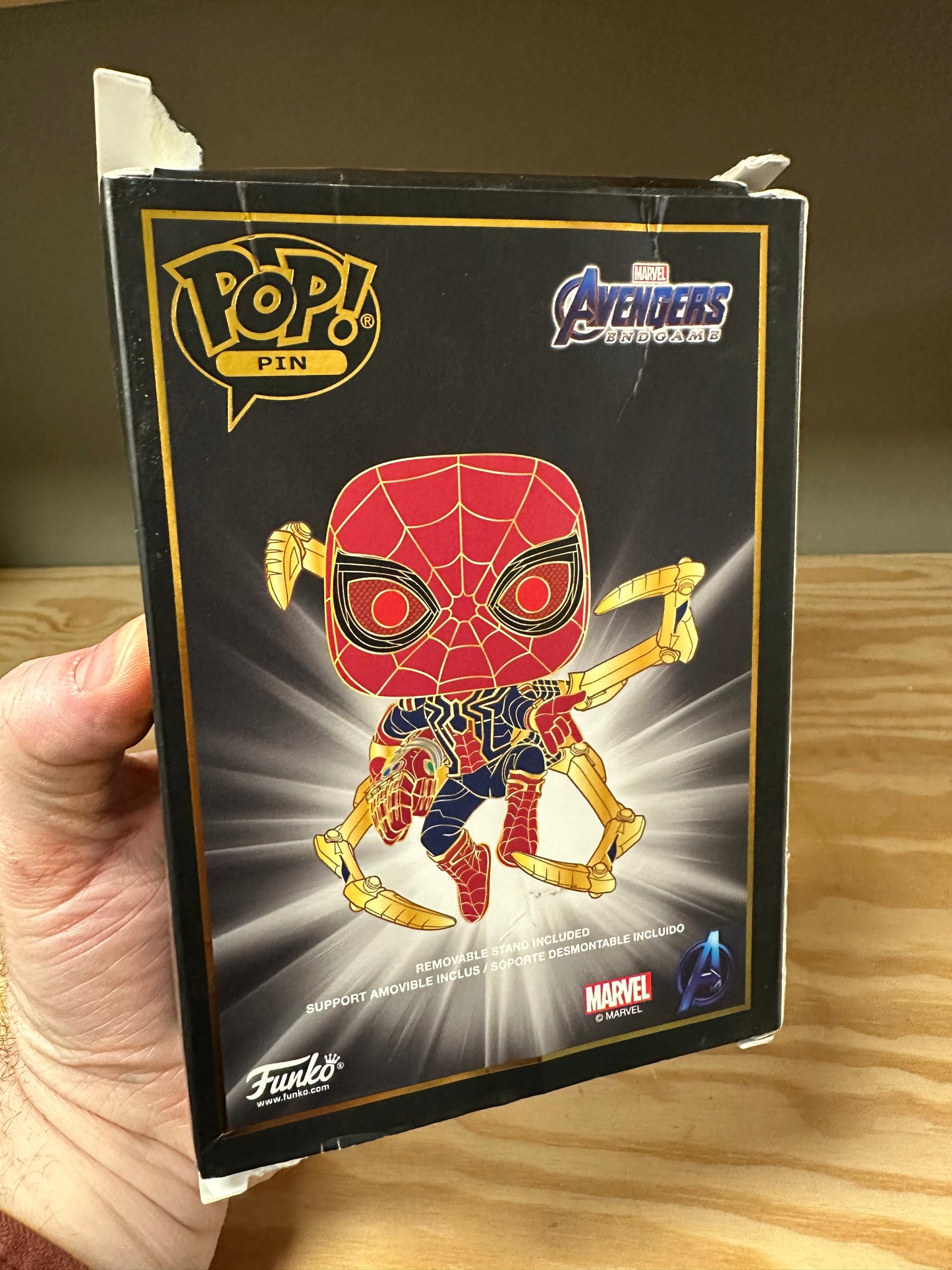 Spider-Man Funko Pop Enamel Pin Marvel Damaged Box