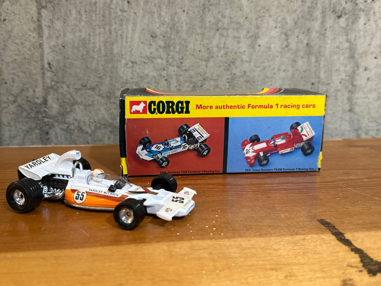Corgi Yardley McLaren M19A Formula 1 Car with Box 1973