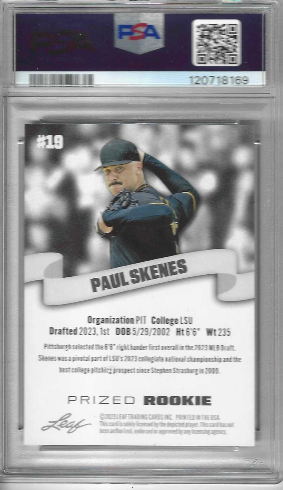 Paul Skenes PSA 9 Prized Rookies Leaf #19 Baseball Card