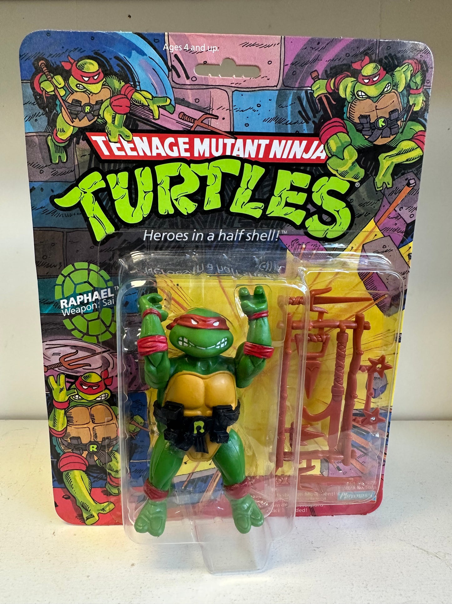 1988 TMNT 10-Back Raphael Soft Head MOC Vintage Ninja Turtles Action Figure Toy