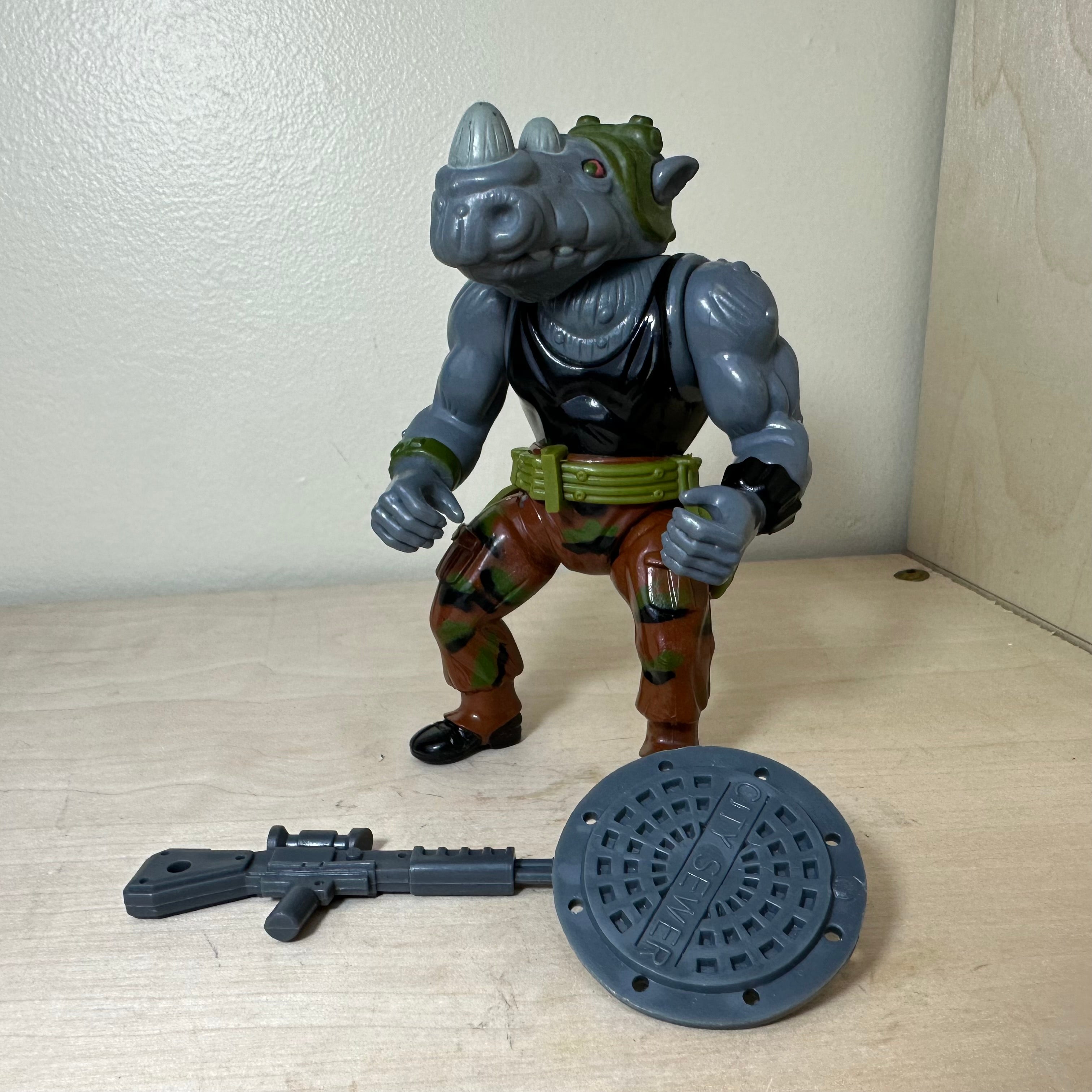 1988 TMNT Hard Head Rocksteady Complete Vintage Action Figure Toy