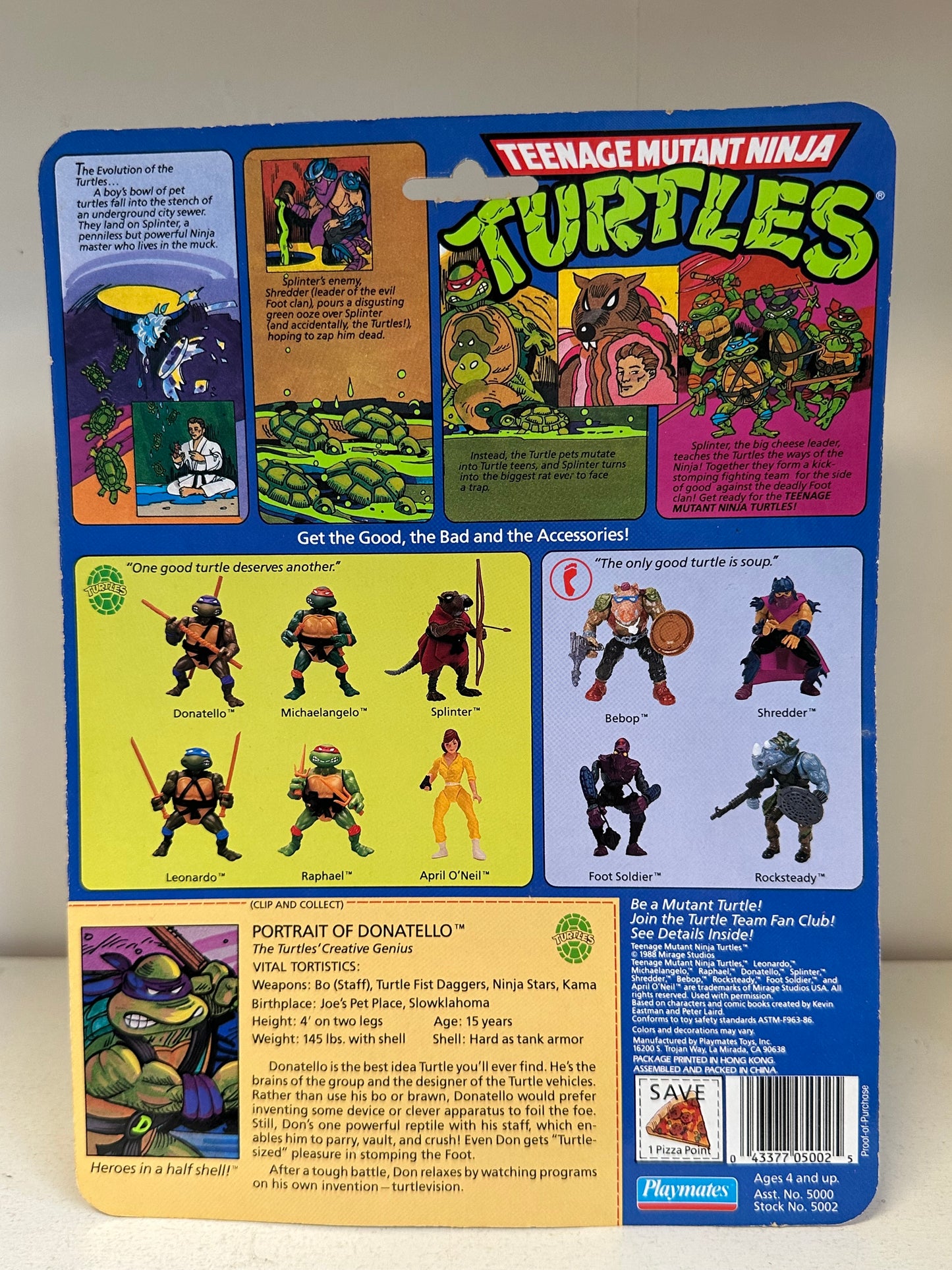 1988 TMNT Soft Head Donatello MOC Vintage Ninja Turtles Action Figure Toy