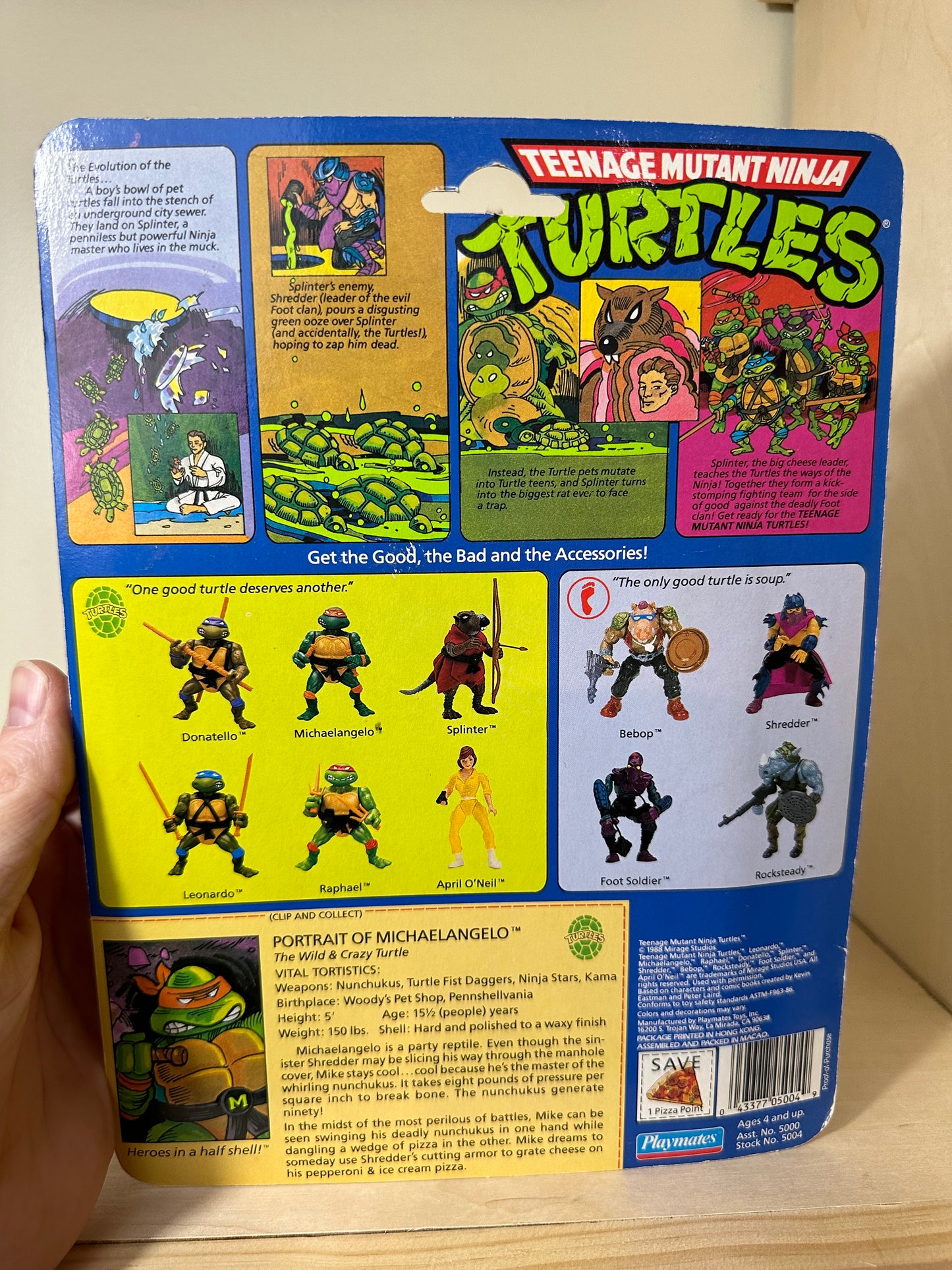 1988 10-Back TMNT Michaelangelo Hard Head Vintage Ninja Turtles Action Figure Toy