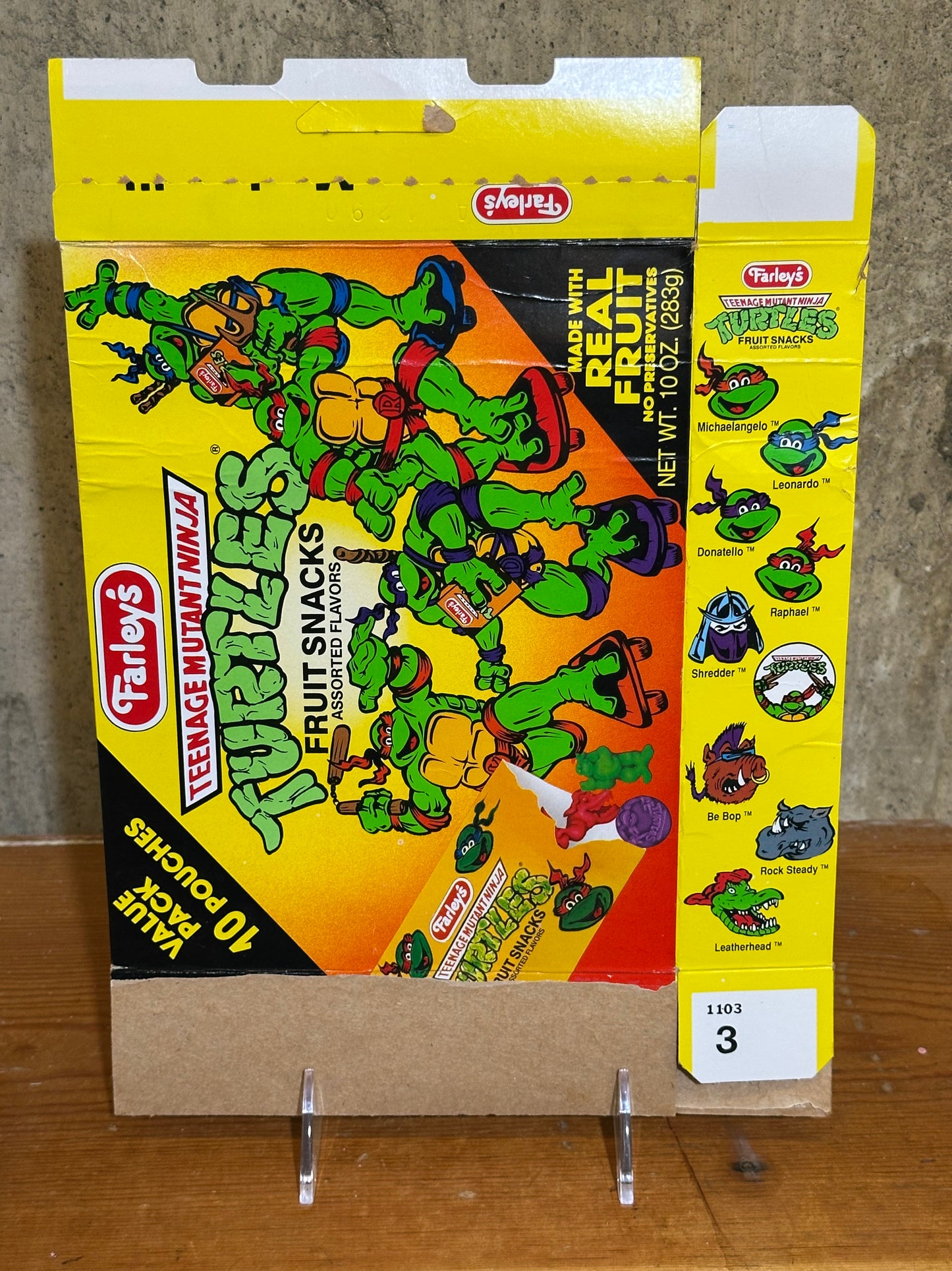 Fruit Snacks Flat Box TMNT Ninja Turtles Farley’s 1990