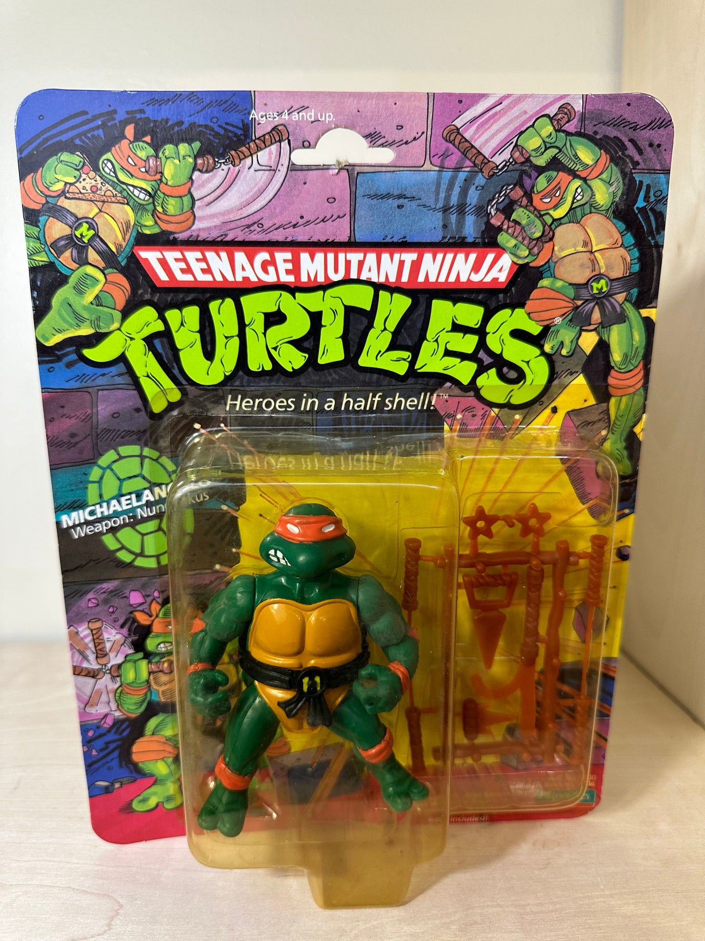 1988 10-Back TMNT Michaelangelo Hard Head Vintage Ninja Turtles Action Figure Toy