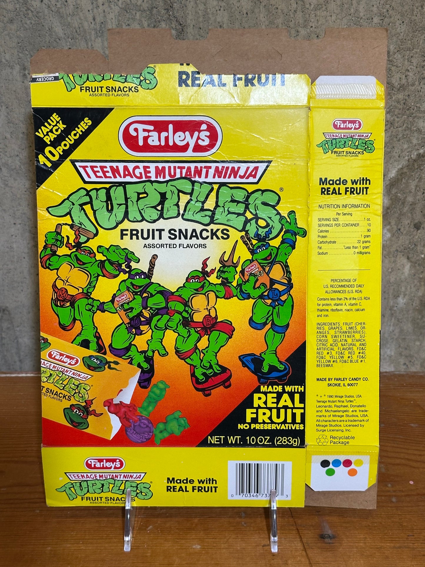 Fruit Snacks Flat Box TMNT Ninja Turtles Farley’s 1990