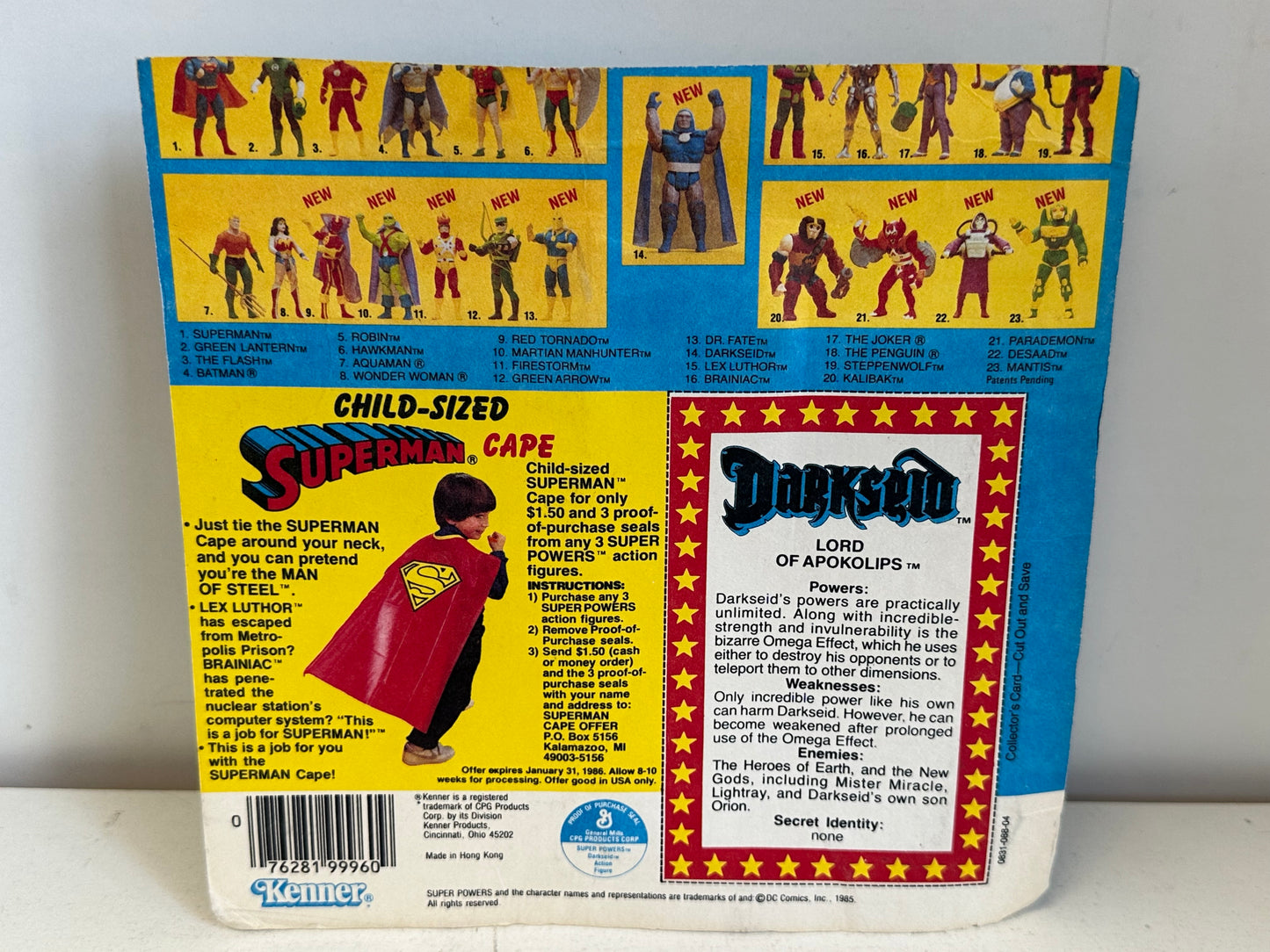 Kenner Super Powers Darkseid Action Figure Sealed on Cut Card DC Comics Collectible Toy