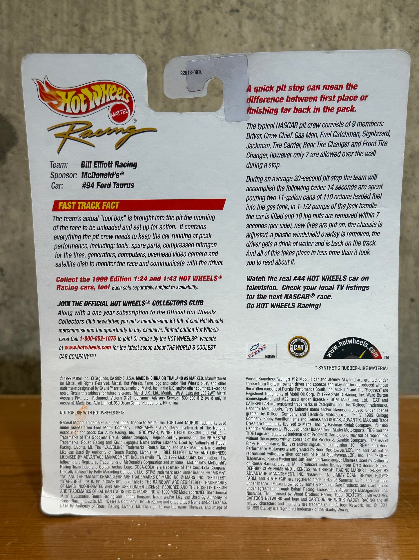 Bill Elliot Hot Wheels Pit Crew Set McDonald’s Sealed