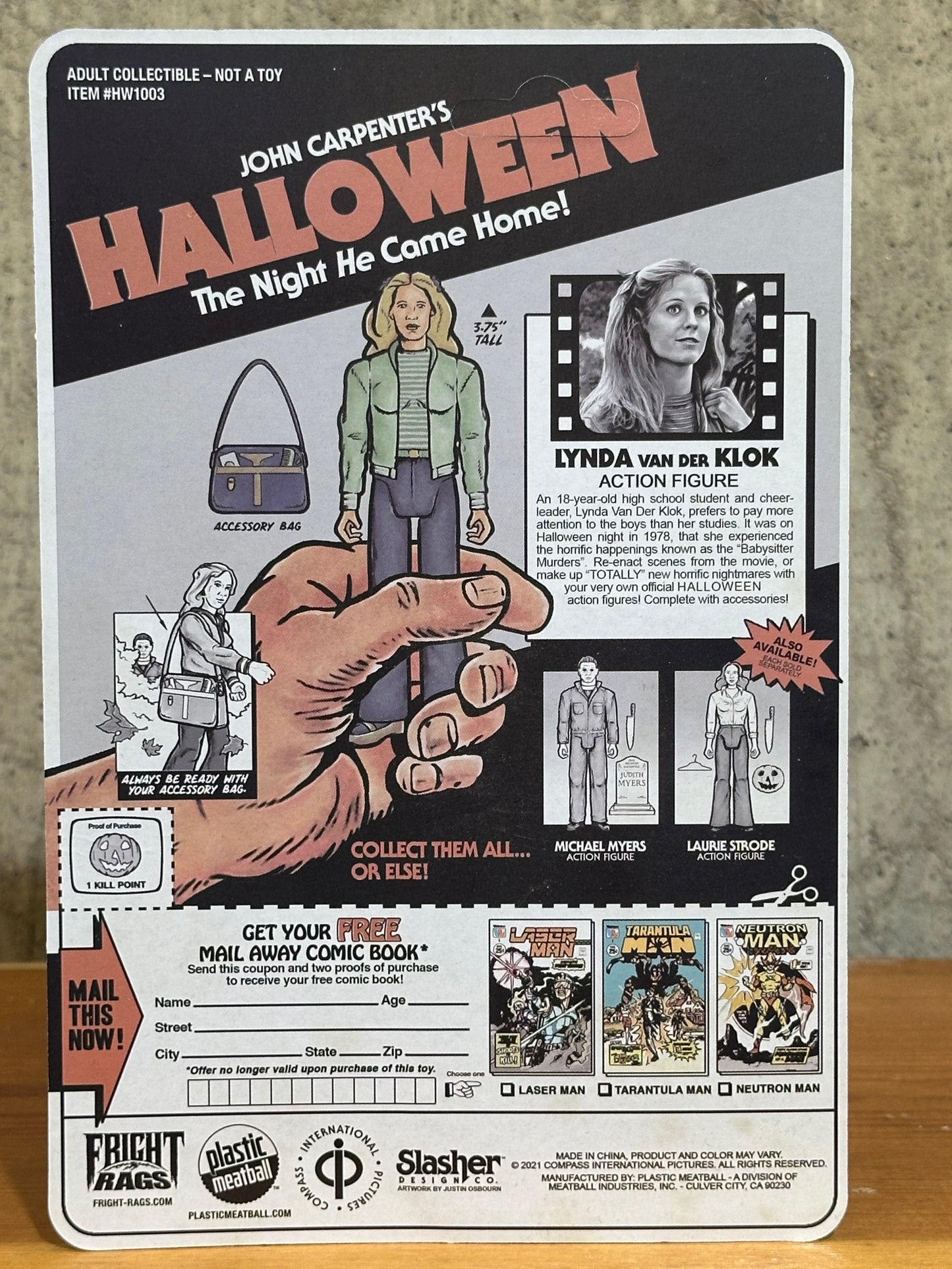 John Carpenter's HALLOWEEN LYNDA VAN DER KLOK Figure Fright-Rags Sealed on Card Unpunched 5”