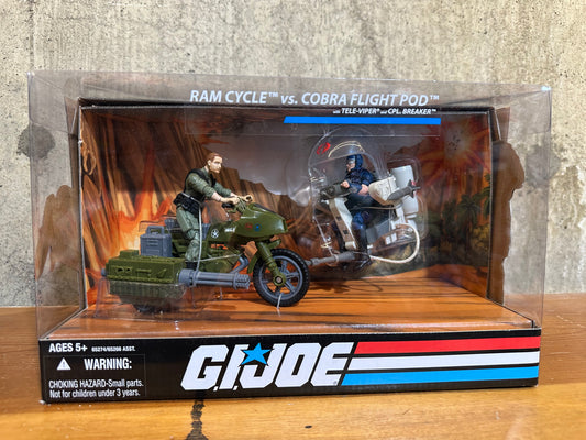 RAM CYCLE vs COBRA FLIGHT POD GI Joe 25th Anniversary with Cpl. Breaker and Tele-Viper