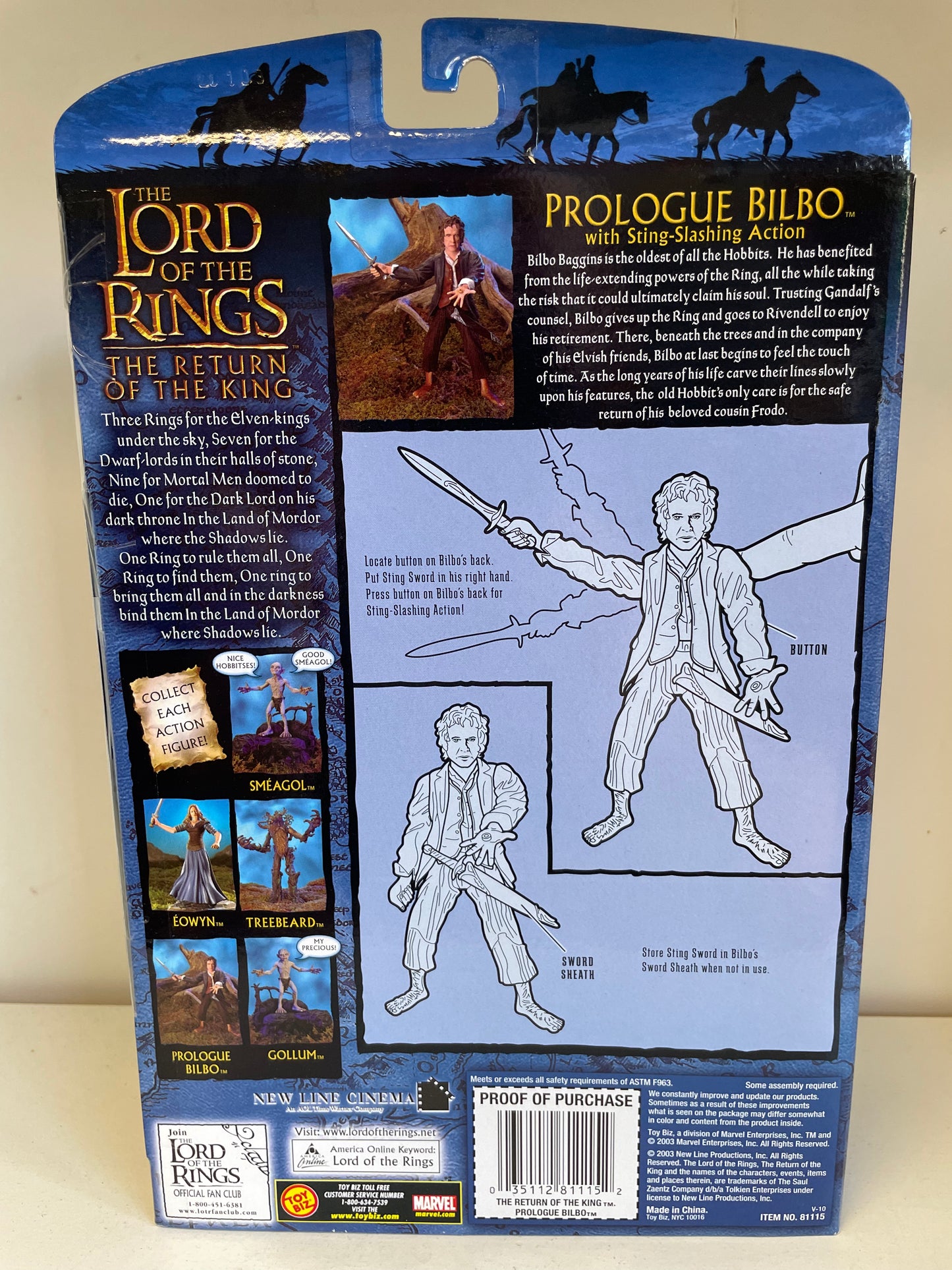 LOTR Toy Biz Prologue Bilbo Baggins Lord of the Rings Action Figure MOC